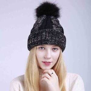 Nowe czapki modowe dla kobiet swobodna jesień zimowa czapka plus aksamitne mieszane kolor gruboziarniste konopie kwiat Curling Big Hair Ball ciepła czapka T220805