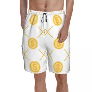 Herr shorts dollar skylt brädet gyllene pengar badning simning stammar polyester mönster män simkare stammar