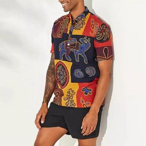 Herr t-shirts etnisk stil orakel tryck skjorta män halv knapp pullover grafik t skjortor harajuku tees streetwearmen's
