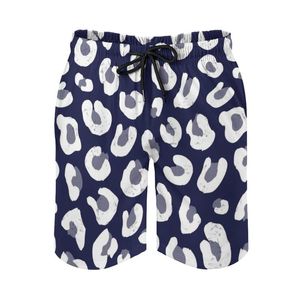 Heren shorts Leopard Print-Navy Blue en White Men's Beach Quick Dry Travel Swimsuit Trunks Surfbroek Sportpatroonmannen
