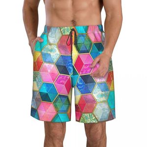 Mäns shorts kristall honungskaka kuber hexagon män strandficka bohemisk baddräkt snabba torra män simning stammar surfing boardshortsmen's