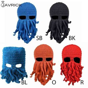 Männer Frauen kreative lustige Tentakel Oktopus Strickhut Langer Bart Beanie Cap Balaclava Winter Warmes Halloween Kostüm Cosplay Maske