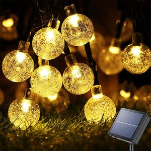 Solar-Lichterkette für den Außenbereich, LED-Kristallkugel-Lichter mit 8 Modi Heizgerät, wasserdichte, solarbetriebene Terrassenleuchte für Gartenparty-Dekoration