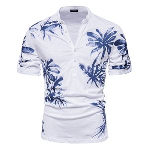 Aiopeson Hawaii Style Tshirt Men 100% bawełniany środkowy rękaw męs
