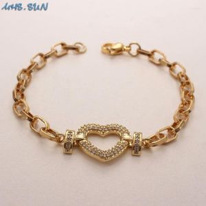 Link Chain MHS.Sun Vintage Gold Plated Women Girls Armband Luxury Mosaic Zircon Heart Pendant Fashion Cz Jewelry Fawn22