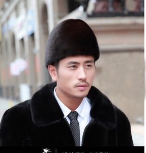 Erkekler Gerçek Mink Kürk Şapka Beanies Cap Headgear Kış Sıcak Kayak Kapağı Açık Av Avcılık Kahverengi