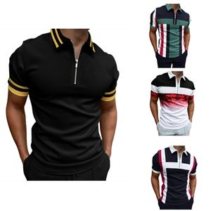 2022 Design Stripe Splicing Color Golf Polos T-shirt para homens Slim Fit Zipper lapela de manga curta Polos de impressão casual t camisetas 7y-1