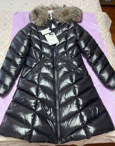 Damen Daunenjacke Fulmarus Langer Mantel Designer Schwarz Marrionnier Parka Stehkragen Fuchspelz Winter