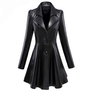 Nerazzurri fit och flare faux läderrock skakad lapel långärmad puffhylsa kjol med svart elegant läder blazer smal fit 210923