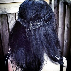 Acessórios exclusivos de clipe de cabelo de corvo de corvo preto viking para mulheres vintage goth punk Raven Wing Hairpin Jóias Haarschmuck 220726