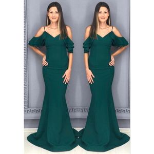 Dark Green Mermaid Bridesmaid Dresses 2022 Newest Spaghetti Straps Satin Ruffles Custom Made African Plus Size Maid of Honor Gown