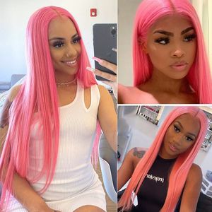 13x4 HD Lace Front Wig Human Human Wigs Full Wigs Part Pink Hot Cor Corpo Brasileiro Peruan Straight 10-30 polegadas para mulheres