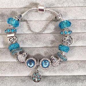 Armband-Charms, Kristall-Strass-Perlen, passend für europäische Armbänder, Anhänger, blaue Farbe, mit kostenloser Taschen-Gliederkette