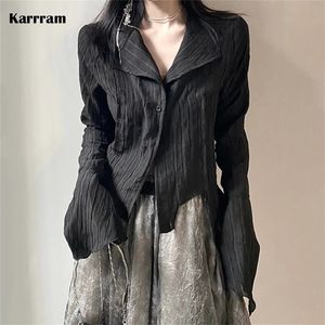 Karrram Gothic Black Shirt Yamamoto Style Dark Aesthetic Blouse Women Irregular Designer Clothes Emo Alt Clothes Grunge Tops Y2k 220727