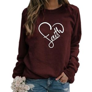 Hoodies For Women Long Sleeve Round Neck Hoodies Faith Letters Print Women Kawaii Sweatshirt Femmes Sweatshirts Hoody Youth 201216