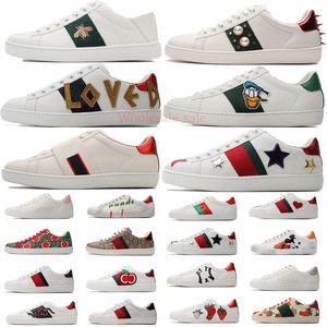 Designers skor Herr Dam Fritidsskor Bee Snake Tiger Äkta Läder Broderi Klassiska Sneakers Python Broderade Lover Ace Sneakers