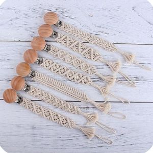 Nowy!! DIY Weave Baby Pacifier Clips drewniany koraliki klip z pączkiem niemowlęcia sutek manekinowy pasek szydełkowy