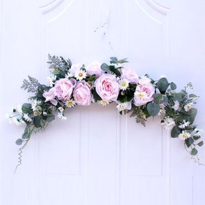 Flores decorativas grinaldas arco de casamento arco rústico Artificial Swag Door Green Folhas Rose Peony Tabel Centerpieces Home DecorationDecor