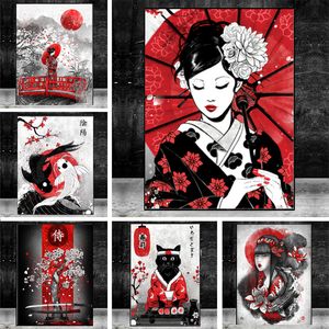 Japanska geisha samurai abstrakt moderna duk målar affischer och skriver väggkonst bilder för vardagsrum hem dekor cuadros