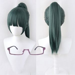 Men's Tracksuits Anime Jujutsu Kaisen Cosplay Maki Zenin Wigs Dark Green Ponytail Heat Resistant Synthetic Hair Wig Cap GlassesMen's