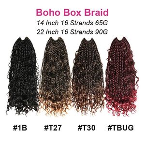 Boho Box Braids Curly Ends Bohemian 3x Braid Pętane szydełkowane włosy bogini Ombre Pletające włosy przedłużanie 142 cali