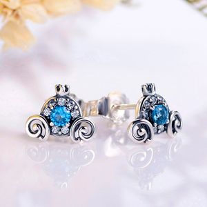 Authentic 925 Sterling Silver Pumpkin Coach Stud Earrings luxury for Women Girls Gift Earring Fit Pandora Fashion Jewelry Brincos 299193C01