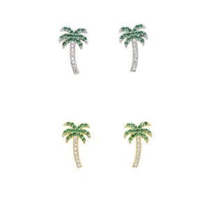 Hoop Huggie Green Cubic Zircon Coconut Tree Stud Earring för kvinnor Bohemisk stil Piercing Ear Rings Hip Hop örhängen smycken tillbehör