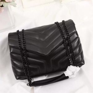 Hochwertige Taschen für Damen, Designer-Umhängetasche aus schwarzem Leder mit großem Fassungsvermögen und Kette, gesteppte Messenger-Handtaschen
