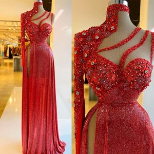 Saudi Arabia Luxury Mermaid Prom Dresses 3D Sequins Flower High Neck Sweet 16 Evening Gowns Party Wear Special Occasion Dress