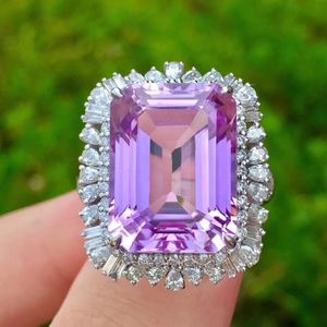 Wedding Rings Luxury Romantic 18k White Gold Jewelry For Women Square Amethyst Pink Diamonds Cocktail Party Banquet AccessoiresWedding Weddi