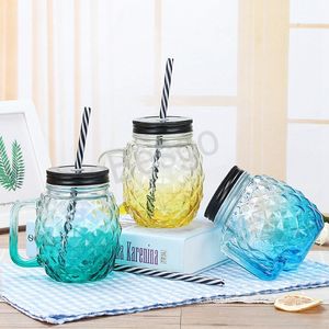 Mason Jar Drinks Cold Drink Glass Mug 500ml Milk Water Cups Office Cola Coffee Straw Cup Banquet Party Cocktail Beer Tumbler BH6484 WLY