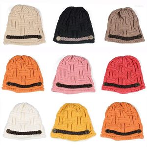 Women Fashion Faux Leather Band Sticked Beanie Cap Warm Ski Crochet Slouch Hat Hatbd0503 Beanie/Skull Caps Oliv22