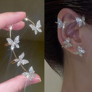 Clip-On skruv Back Shining Zirconia Butterfly Ear Cuff örhängen för kvinnor flickor mode non piercing clip ear-hook fest bröllop juvelrycl