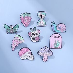 Overthinker Enamel Pins Pink Skeleton Skull Rose Dagger Brooches Clothes Lapel Pin Punk Badge Jewelry Gifts For Kid Friends