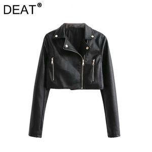 Deat Women Personality Streetwear Leather Jacket Lapel Long Sleeve Fashion Temperament Autumn Winter 11D1947 210709