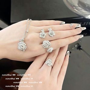 Schubert Rose Gemstone Ring Designer K Gold Miltated Camellia Zircon Necklace Vintage StudEarringsセット