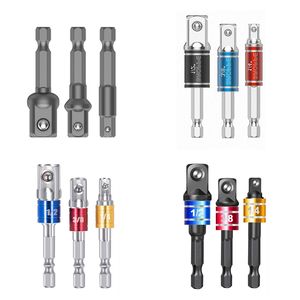 Handverktyg 3 datorer borruttag Adapter Borrföringsutvidgning Bitar Bar Socket Adapter 1/4 3/8 1/2 Storlek Hex Shank Square Head Borr Bit 117HMCLUB