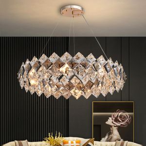 Modern Living Room Light Pendant Lamps Fixtures Luxury Crystal Bedroom Chandelier Dining Room Table Home Decor Led Cristal Rectangle Hang Lamp