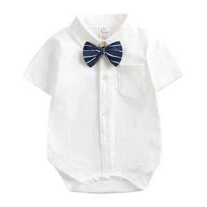 Solid Color Turn-down Collar Baby Boys Romper Summer Short Sleeve Collar Jumpsuits Newborn Baby Boys Clothes 0-24M