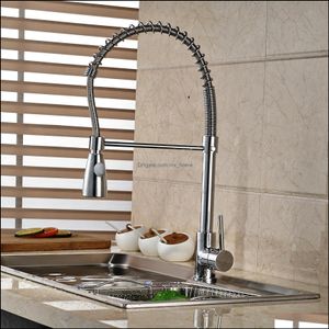 Polerad krom mässing Spring Kitchen kran Single handtag Hole Vanity Sink Mixer Tap Delivery 2021 kranar kranar duschar ACCS hem