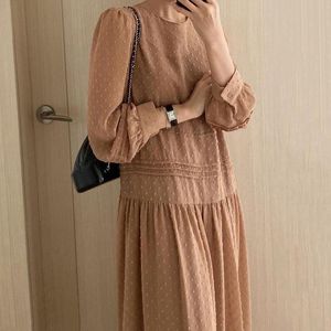 Casual Dresses Autumn Solid Women Long Sleeve Woman Dress High midja Korean Style Party Elegant Spring Luxury A-Line 2022 Vestido Maxicasual