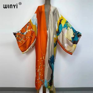 Kimonos Verano Kadın Sukienka Baskı Uzun Kollu Hırka Kadın Bluz Gevşek Plaj Kapak Boho Elbise Partisi Kaftan 220507