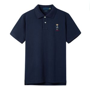メンズカジュアルポロスシャツ刺繍クマラペル短袖Tシャツブリティッシュビジネススポーツゴルフピュアコットン