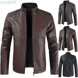 Männer Lederjacke Casual Reißverschluss Lederjacke Motorrad Kunstleder Jacke Schlanke Männer Jacken Asien Größe L220801