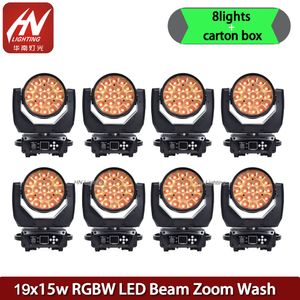 8 sztuk Zoom19 Wash wiązki LED 19x15W RGBW Zoom Moving Head Stage Light