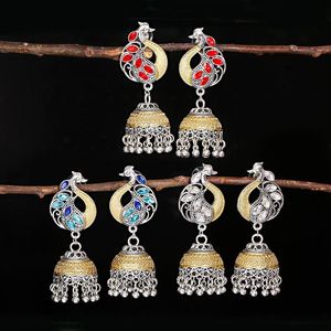 Dangle żyrandol Vintage Niebieski cyrkon biżuteria pawi bollywood utlenione kolczyki etniczne jhumka kolorsdangle