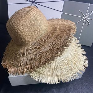 Fashion Wide Brim Summer Summer Hat for Women Dome Tassel Straw Sun Hat Hat Protection Jazz Capinho do balde