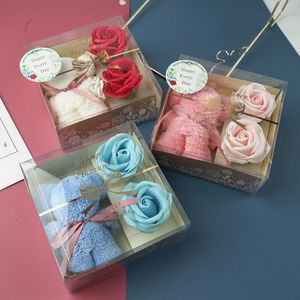 Party Decoration Valentines Day Gift for Boyfriend Handduk Box Rose Flower Soap Wedding Gifts Gäster Presents Favors Souvenirs