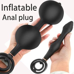 Black Silicone Inflated Super Big Anal Plug Dildo Pump Butt Dilator Prostate Massage sexy Toys Anus Extender Dilatador