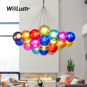 Modern Mouth Blown Glass Pendant Lamp Colorful Bubble Suspension Light Hotel Shop Kids Nursery Multi Colors Hanging Lighting